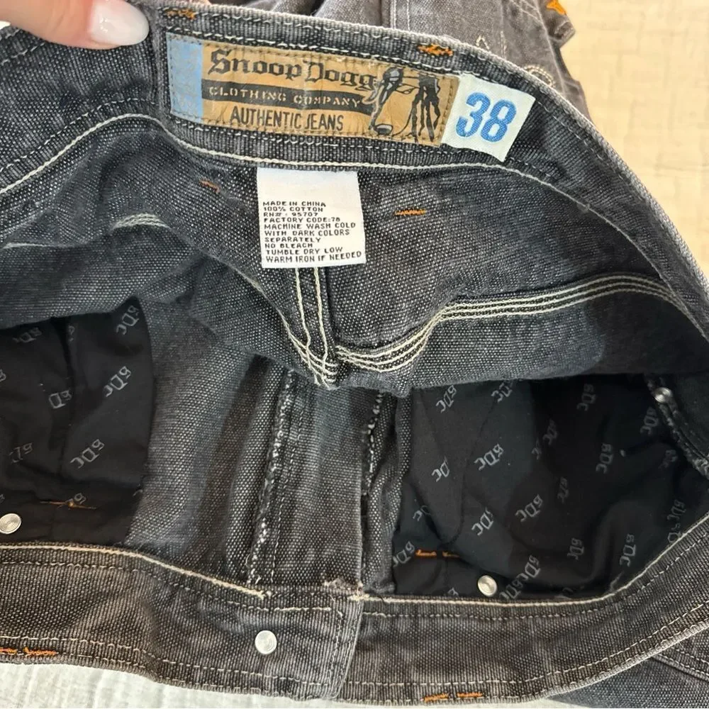 Snoop Dog Baggy Y2K Jeans 38 Stitched Black 90s Hip Hop Streetwear Skate FLAWED!